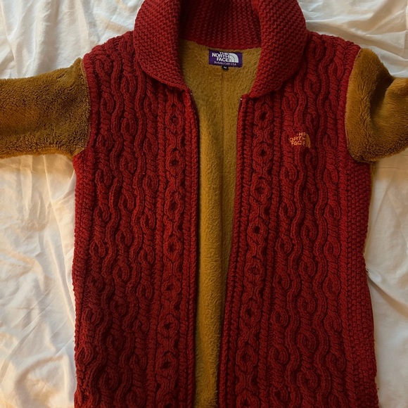 The North Face Red and Yellow Vest with Textured Knit